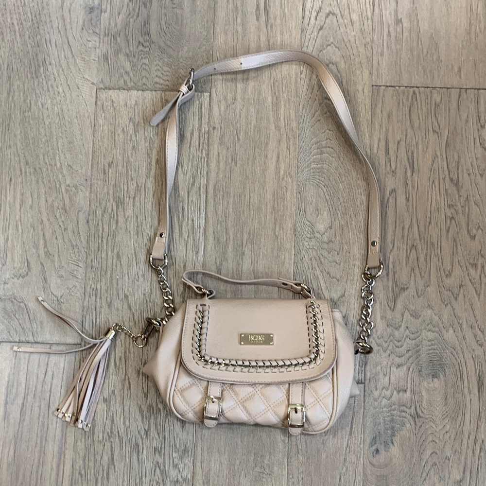 Beige Quilted Crossbody Shoulder Bag with Tassel
